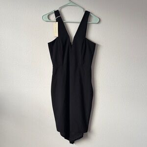 NWT Mason by Michelle Mason Y2K little black dress V-plunge neck line size 2